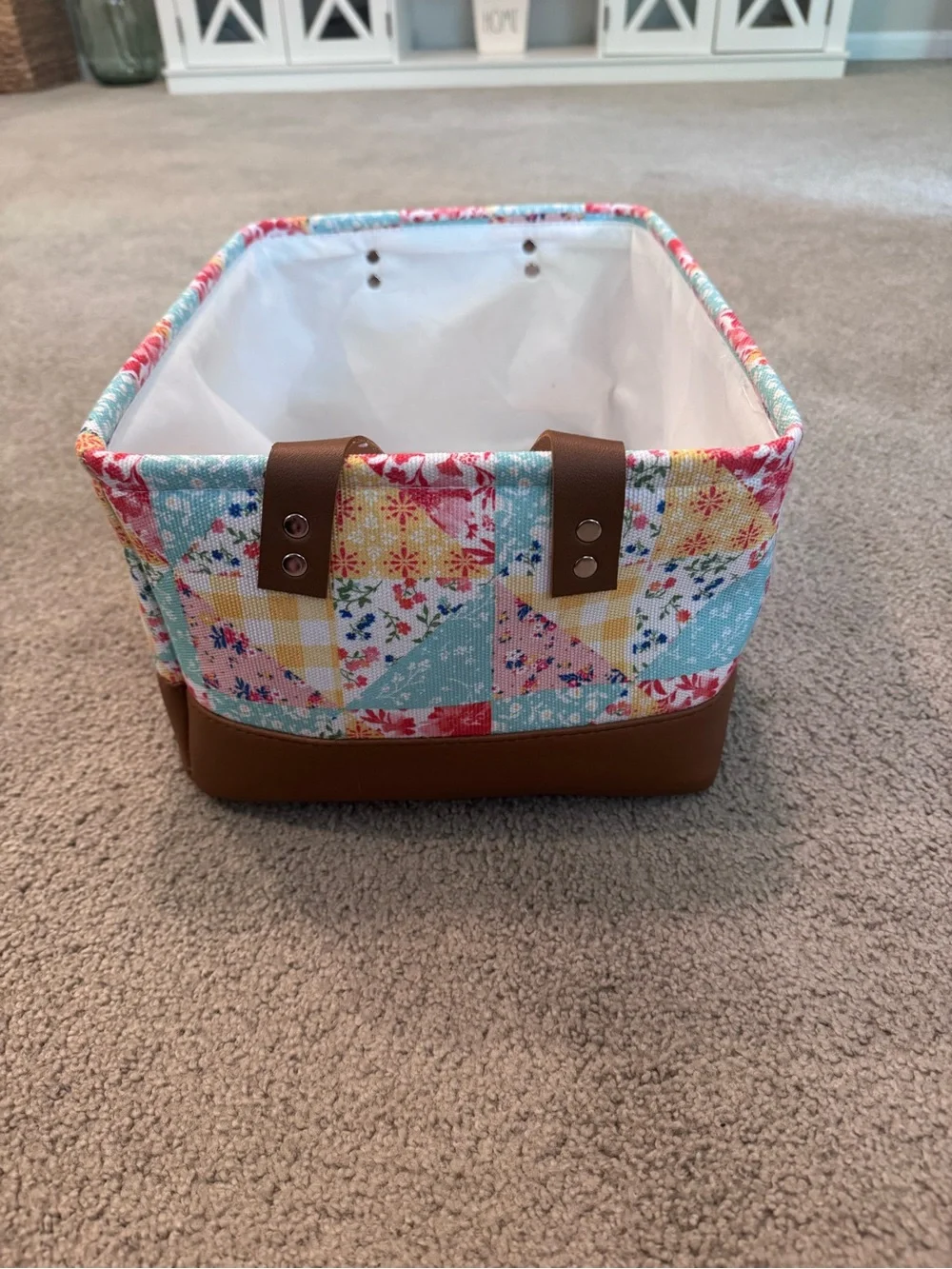 Pioneer Woman Basket Patchwork Medley with Handles EUC
